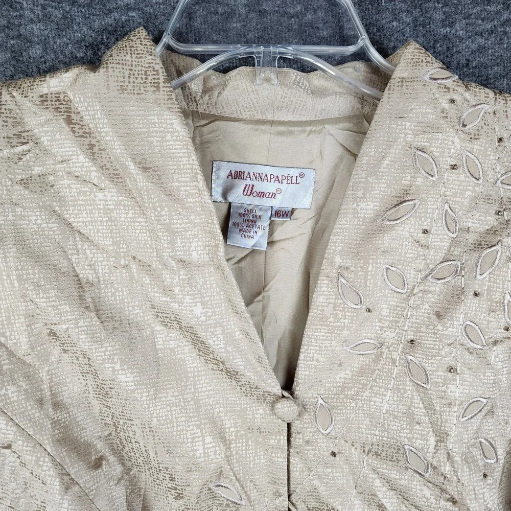 Adrianna Papell Skirt Suit Women 16W Gold Silk Embroidered Beaded 2 Piece Set